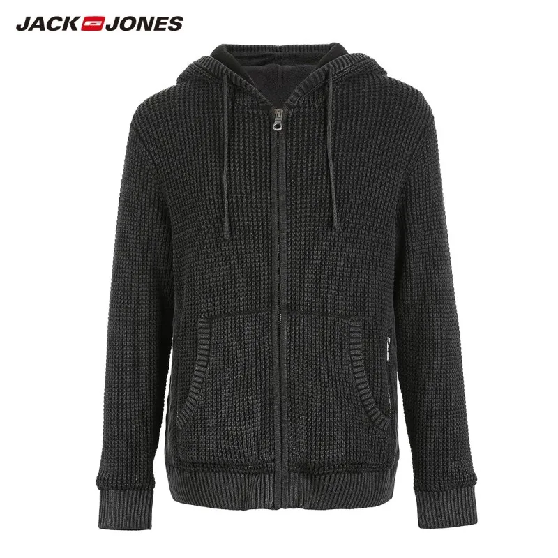 JackJones الرجال فضفاض صالح نحى طويلة الأكمام محبوك سترة السترات الرجال سستة محبوك سميكة معطف عارضة تريكو C | 218324545