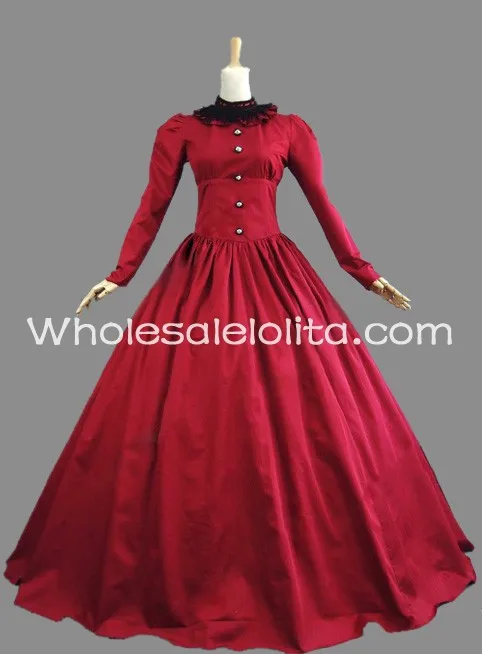 19-й век Викторианский красный хлопковый период платье маскарадный мяч платье театральный наряд платье