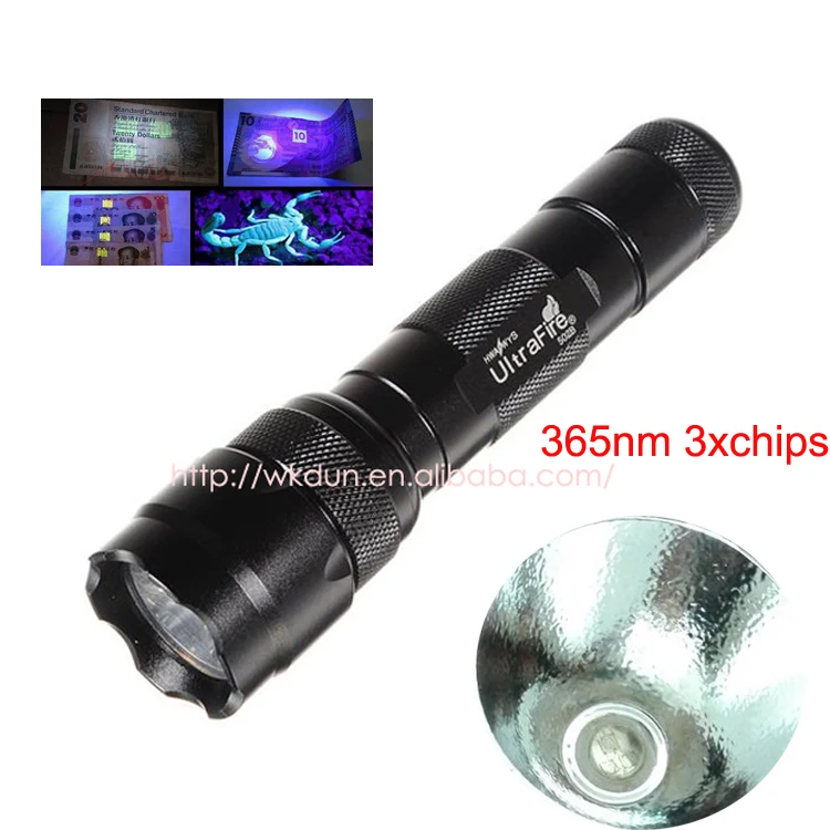 

Hot sale WF-502B UV 365nm 3x chips led flashlight , AOT 365UV inside ,OP reflector,Fluorescent agent detection