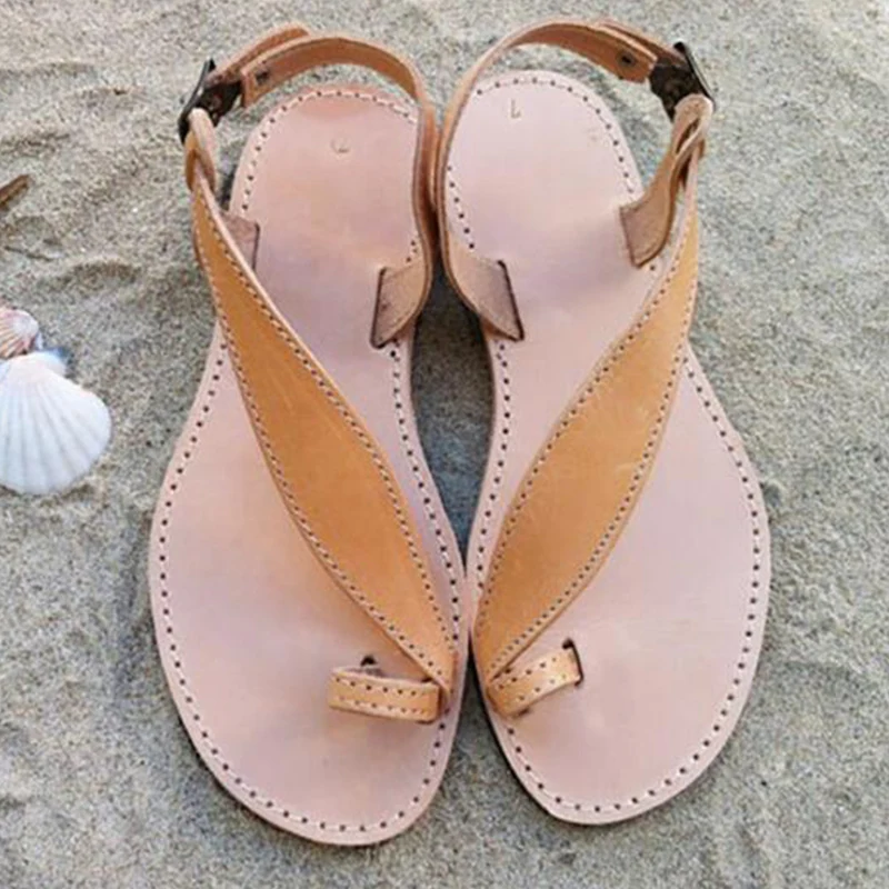 Plus Size 43 Leather Gold Sandals Women Sandals 2019 Summer Flat Beach Gladiator Sandal Brown Black Silver Sexy Flip Flops femme