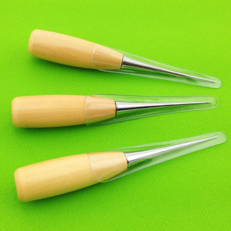 

2Pcs Professional Cloth Awl Sewing Tool Hole Punching Leather Wood Handle Awl Craft Stitching Leather Tools