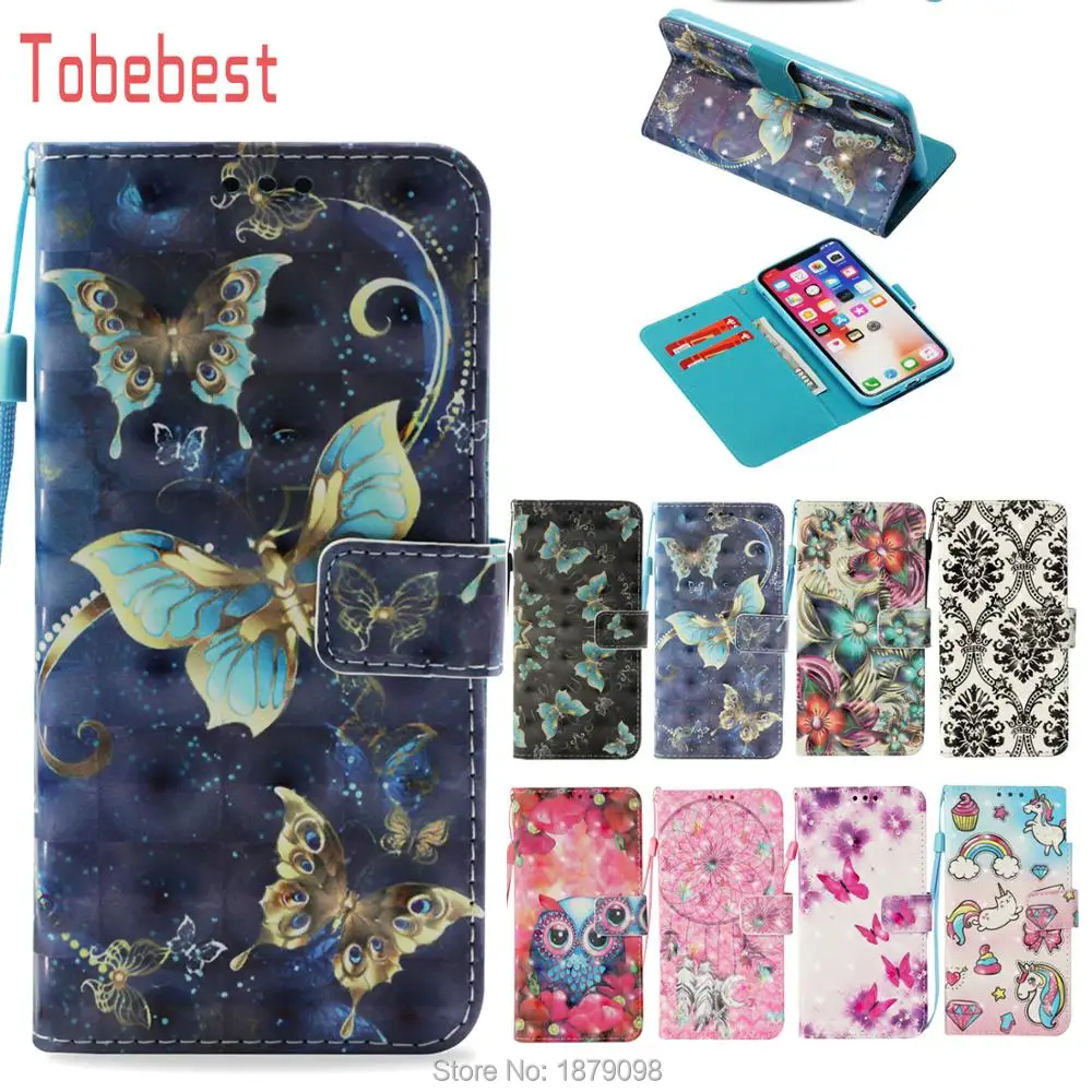 

Leather Wallet Case For iPhone 6 6s 7 8 Plus X 3D Patterned Unicorn Butterfly Dreamcatcher Owl Magnetic Flip Cover