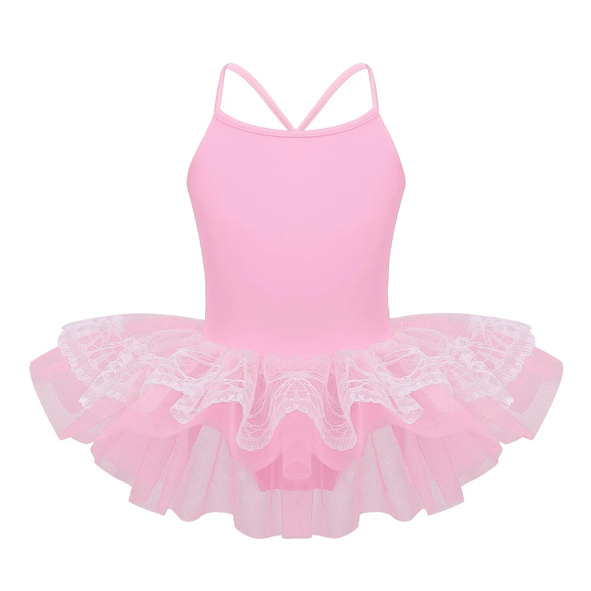 Детское балетное платье для девочек; гимнастическое трико; балетное платье-пачка на тонких бретелях; многослойное кружевное платье для сцены - Цвет: Pink