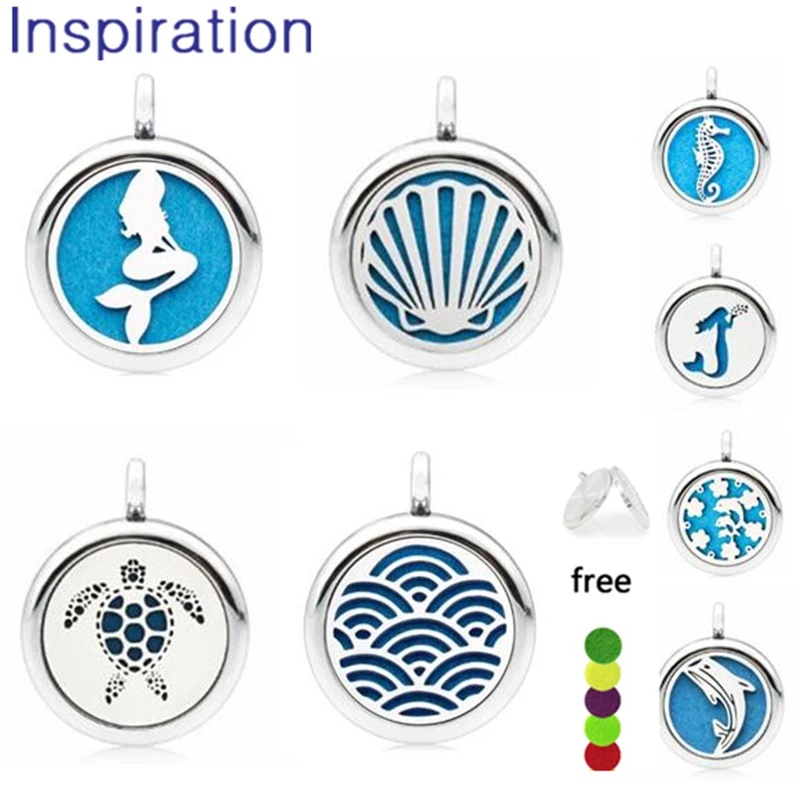 

Sea World Diffuser Perfume Lockets Mermaid Shell Turtle Dolphin Aromatherapy Locket Essential Oil Diffuser Locket Pendant