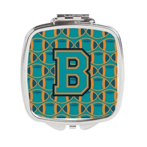 Carolines Treasures CJ1063-BSCM Letter B Football Aqua Orange & Marine Blue Compact Mirror (1)