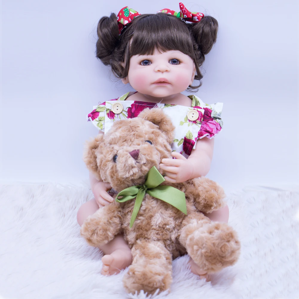 

55cm Full Body Silicone Reborn Baby Doll Toys For Girls paly house Bonecas Newborn Princess Bebe Alive Babies Gift Bathe Toy