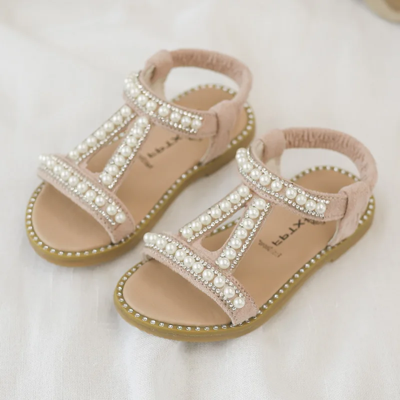 

Shining!!!!2019 New Girls Pears & Rhinestone Glitter Sandals with soft bottom, Comfortable Summer Students kids Lovely Shoes
