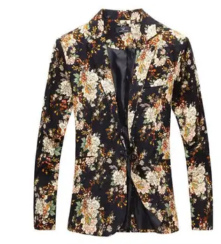 

printing Slim Fit Men Suits Coats Classic High Quality Turn-down Collar Man Casual Blazers Black white blue Hombre Jackets M-2XL