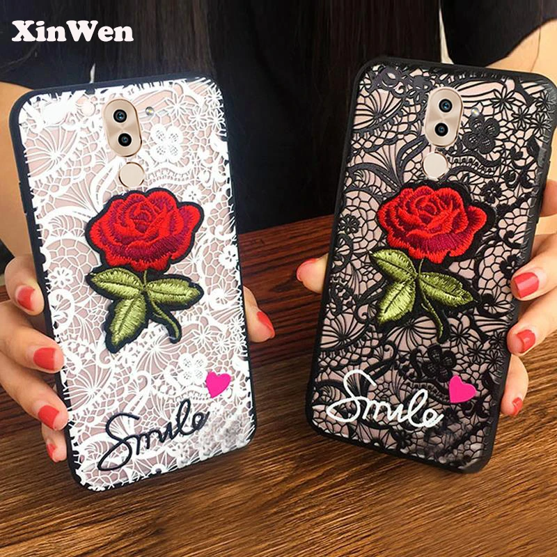 

XinWen luxury cute Fashion Rose Flower PC Phone cover coque case For HuaWei honor 6x 6 x = mate 9 lite = gr5 2017 Sexy Lace Back