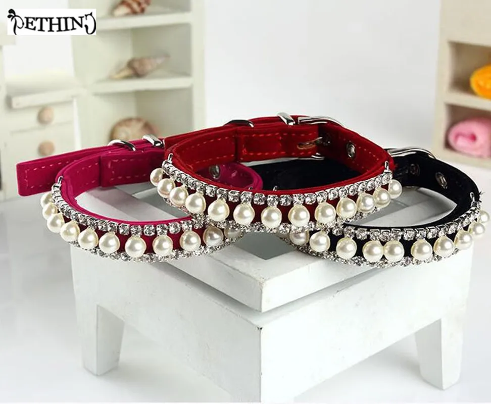 

ETHIN New Diamond Dog Pet Collar Puppy Collars Cat Accessories Rhinestone With Buckle Personalized Pearl Necklace For Pet Dogs