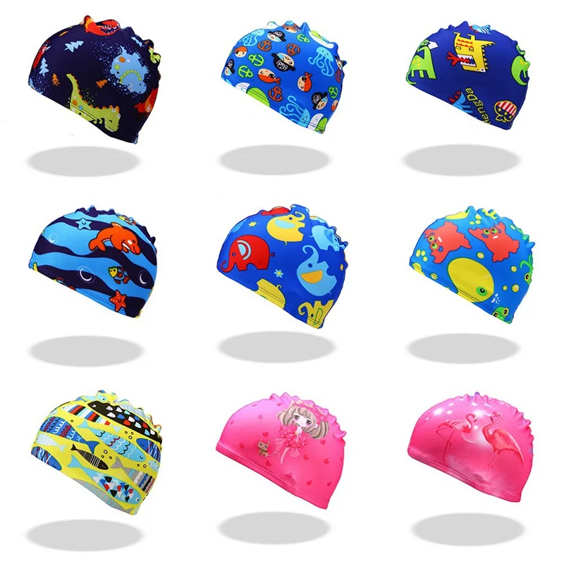 

Swimming Caps High Elastic Lovely Women Kids Cartoon Fabric Cute Cartoon Animal Protect Ears Boys Girls Swim Pool Caps Hat