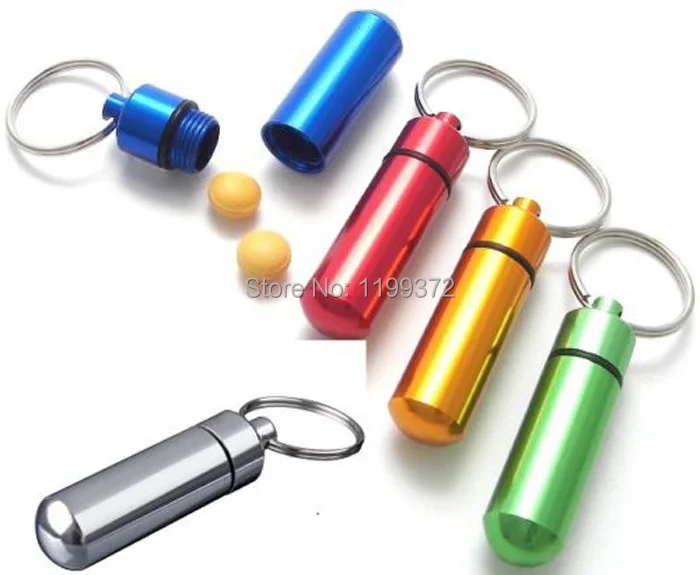 200pcs aluminum alloy Waterproof Pill Box Case keyring Key Chain