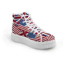 Бесшумные Дизайнерские ботильоны для девочек-подростков; принт национального флага; женская обувь на плоской платформе; увеличивающая рост парусиновая обувь с высоким берцем