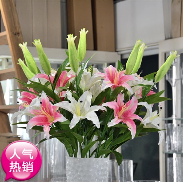 Flower Lily Arrangement Is Placed On The Ground Living Room Flower Lily Arrangement Is Placed On The Ground Living Room Decoration Plastic Silk