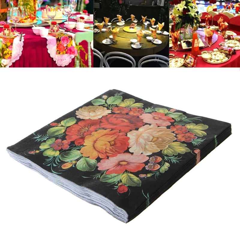 Novo de Alta Qualidade do Vintage Guardanapos de Papel Guardanapos de Tecido Preto Flor Cafe Festa & 14 Papel higiênico