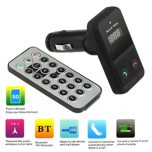 

USB Bluetooth Car Kit Handsfree with Mic Car Charger MP3 Player FM Transmitter Modulator Mini LCD Remote 6WD1