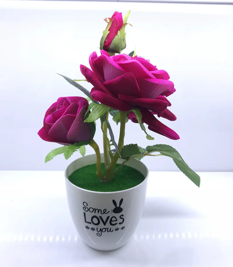 Artificial Rose Fake Plant Potted Flower Vase Bonsai Set Wedding Home Party Desktop Decoration | Дом и сад