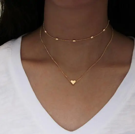 

na873 2018 hot sale New Trendy simple Heart pendant necklace Round beads Chain Clavicle necklace Female charm jewelry