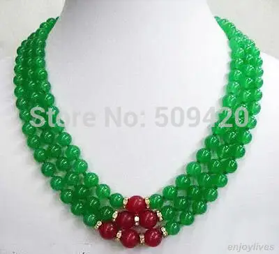 

W&O655 >>>>3 Rows Emerald Green Jade Red Coral Yellow Gold Plated Crystal Clasp Necklace #@