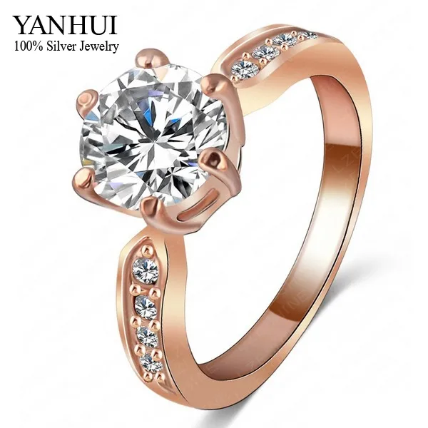 YANHUI модные обручальные кольца для Для женщин Золотой Цвет комплект 2ct CZ Diamant Обручение, ювелирные изделия из драгоценных металлов, украшения для Aneis Bague Anillos YR040