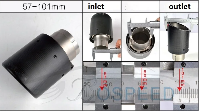 Inlet51/54/57/60/63 мм outlet89/101/114 мм для 304 Нержавеющая сталь углеродного волокна выхлопные трубы для универсального марок автомобилей