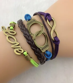 

1pcs Infinity, Handcuffs Bracelet in Bronze - Wax Cords and Leather Braid Bracelet - 923 Min order 10$