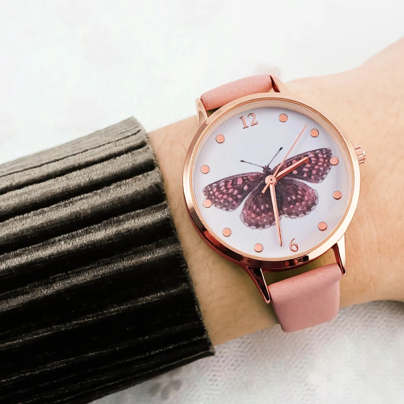 Luxury Leather Women Dress Watches Wristwatch Fashion Butterfly Ladies Bracelet Female Round Clock Quartz Watch 3D priting watch Luxury Leather Women Dress Watches Wristwatch Fashion Butterfly Ladies Bracelet Female Round Clock Quartz Watch 3D priting watch