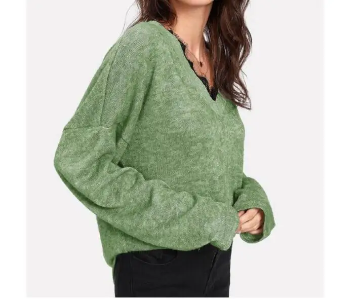 V Neck Sweaters Women Spring Long Sleeve Lace Tops Female Casual Jumper Streetwear Sexy Casual Loose Sweater Pullover V Neck Sweaters Women Spring Long Sleeve Lace Tops Female Casual Jumper Streetwear Sexy Casual Loose Sweater Pullover