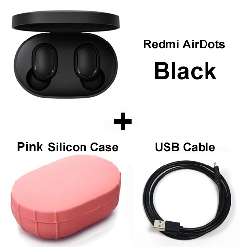 Xiaomi Redmi Airdots Xiaomi TWS стерео беспроводные наушники Голосовое управление Bluetooth 5,0 шумоподавление управление краном - Цвет: Add Cable Pink Case