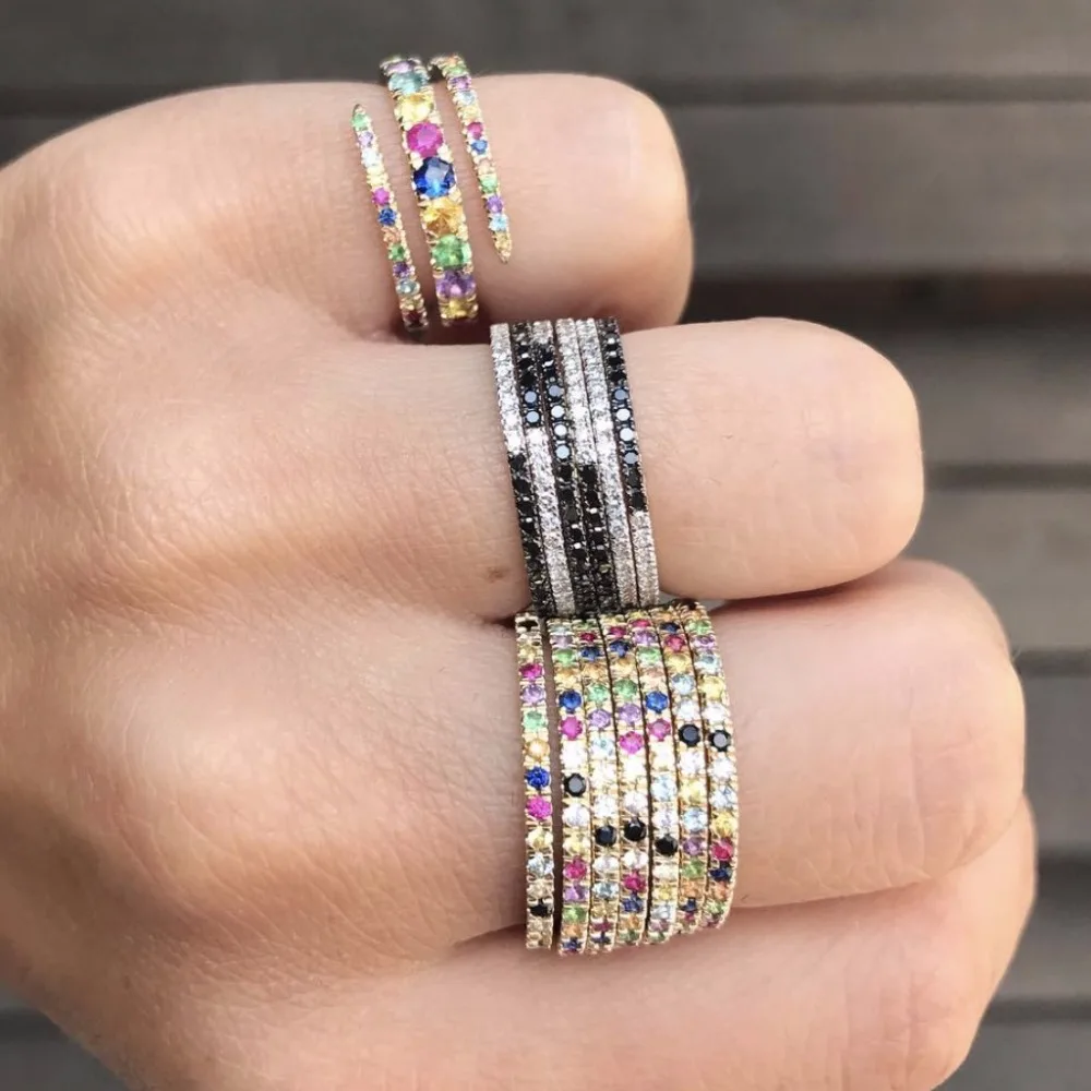 

Multi wrap snake shape cz bar ring Gold color multi color CZ open adjust fashion trendy women jewelry