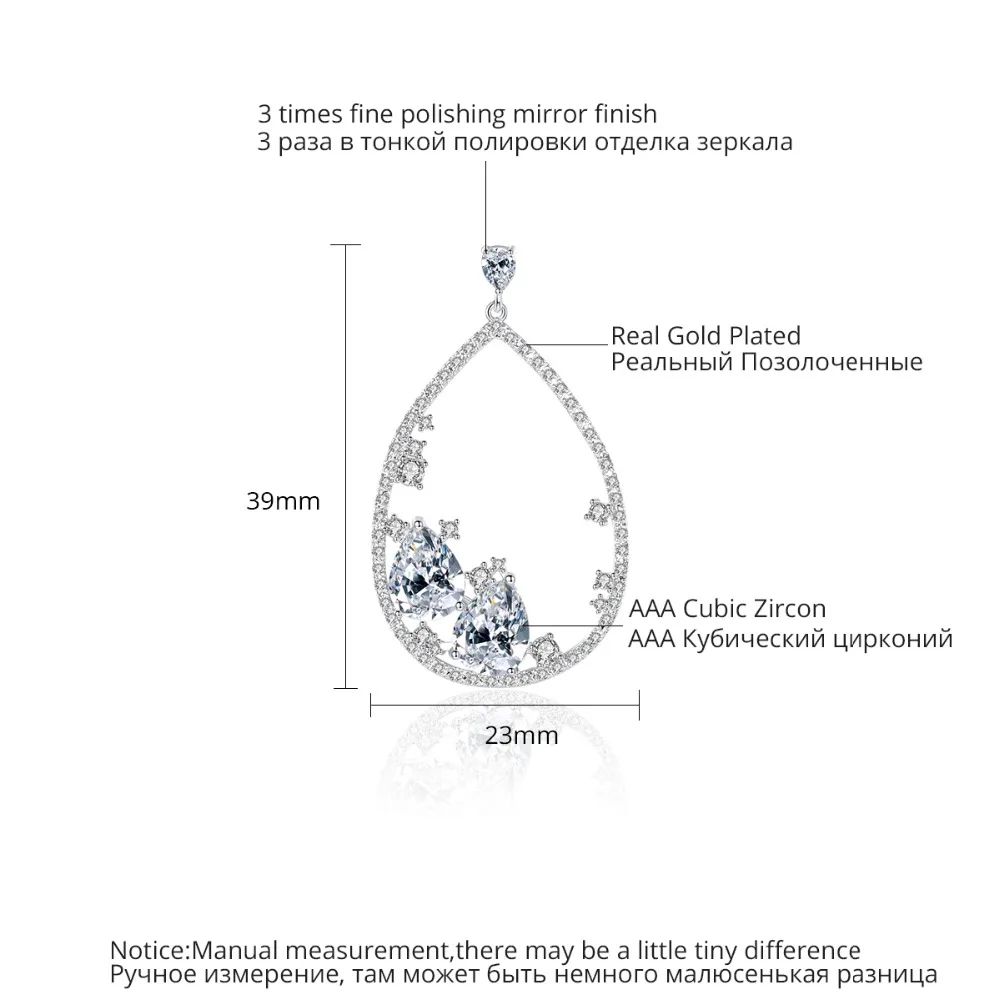 LUOTEEMI, романтические серьги в форме капли воды для женщин, свадебные, вечерние, золотые или белые, золотые, с фианитами, модные ювелирные изделия, подвески