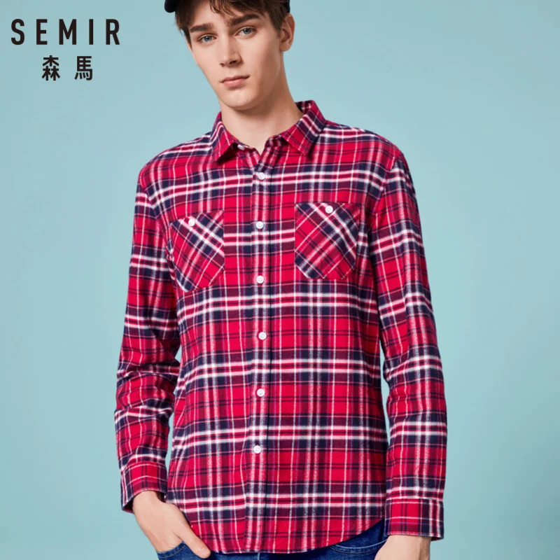Koop SEMIR Mannen 100% Katoen Regular Fit Flanel Tartan Shirt met Turn down Kraag Lange Mouwen met Taperd taille Knop op Manchet