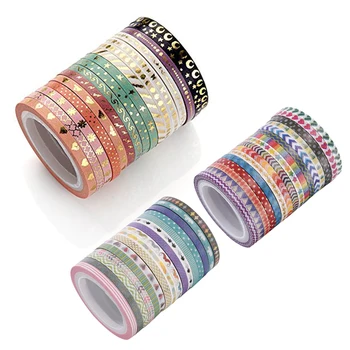 

AAGU 16PCS/Lot Slim Foil Washi Tape Scrapbooking Decorative Adhesive Paper Tape Set Masking Tape Skinny Sticker DIY Paper Tapes