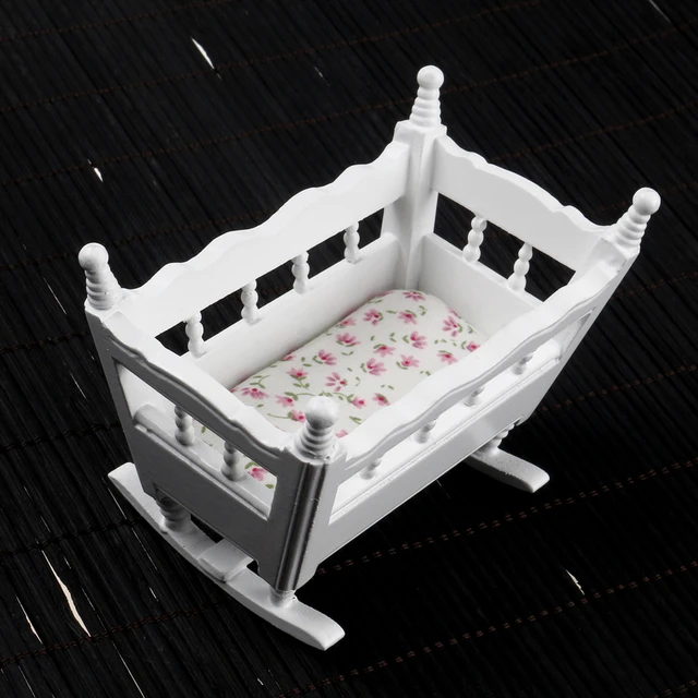 1:12 dollhouse miniature meubles blanc lit bébé berceau + fleur