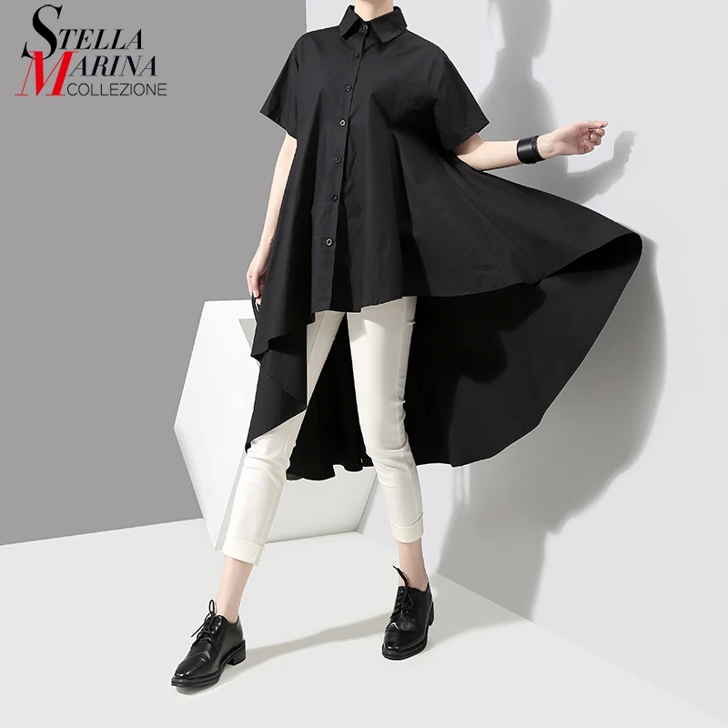 New Arrivals 2018 Korean Women Summer Tops Black Blouse Shirt Short Sleeve Long Back Girls Casual Blouses chemisier femme 3514