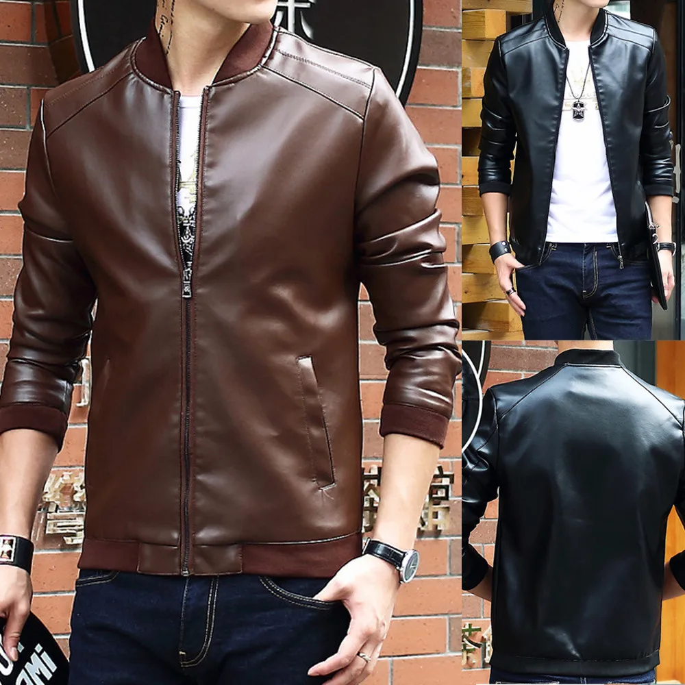 

New Man leather jacket jaqueta masculina Men Jacket Warm Winter Slim Cool Leather Trench Outwear Zip Smart Overcoat coat for men