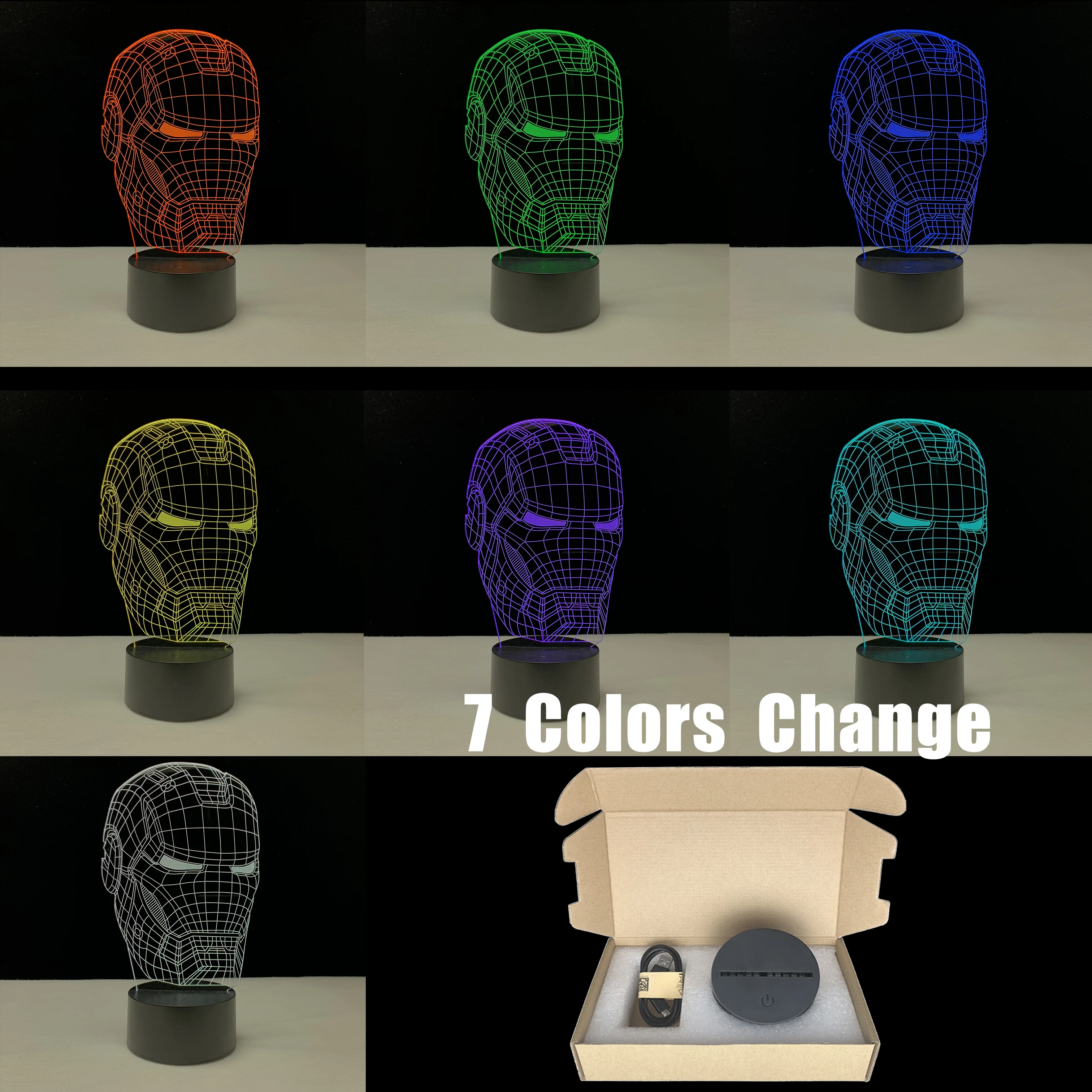  Marvel Figure Iron Man LED 3D Lamp Illusion Touch Night Light Auto Flash Multicolor RGB Home Decor  - 33020277338