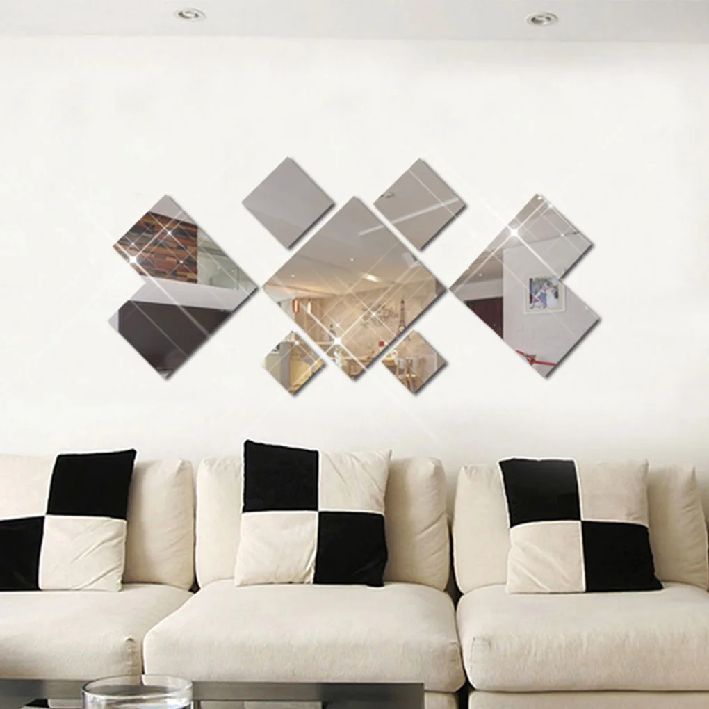 Buy 7Pcs Silver Squares Mirror Wall Stickers Removable