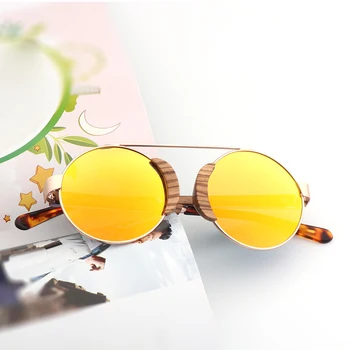 

BerWer 2020 Zebra Wood Sunglasses For Men Women Retro Round Sun Glasses Polarized Lens UV400 with case