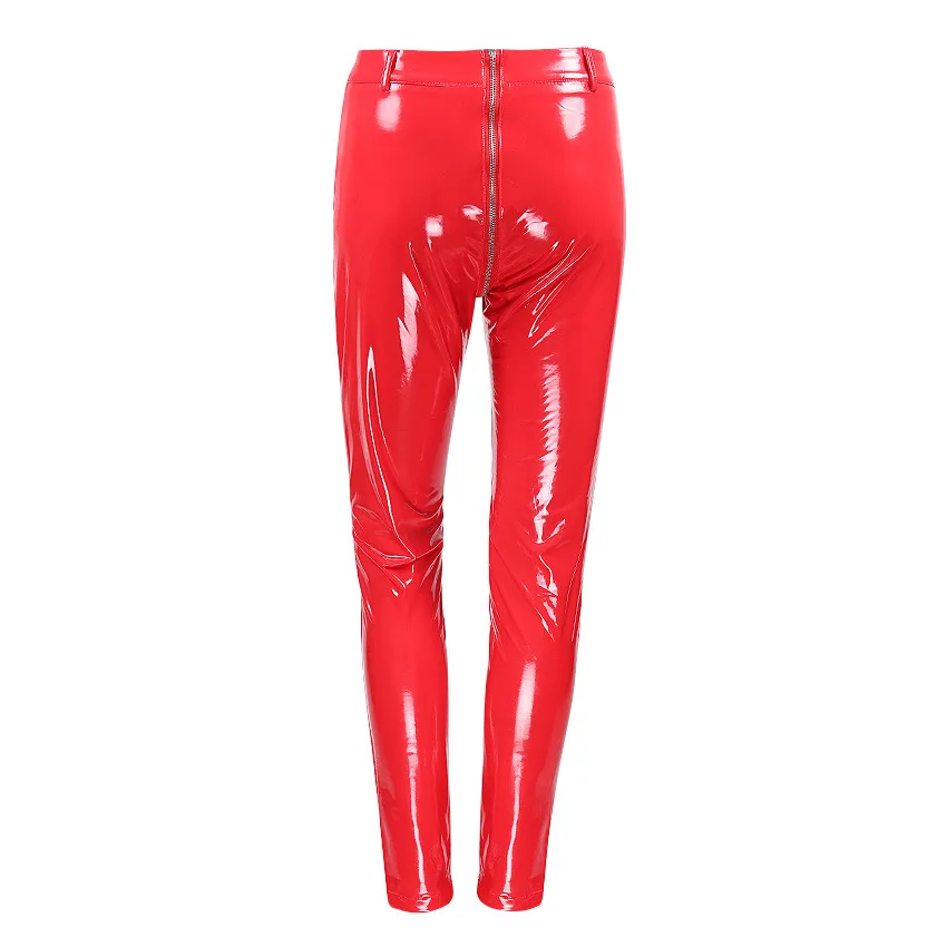 Сексуальные штаны из искусственной кожи с молнией сзади, женские блестящие узкие брюки из искусственной кожи, облегающие латексные резиновые брюки, облегающие черные и красные