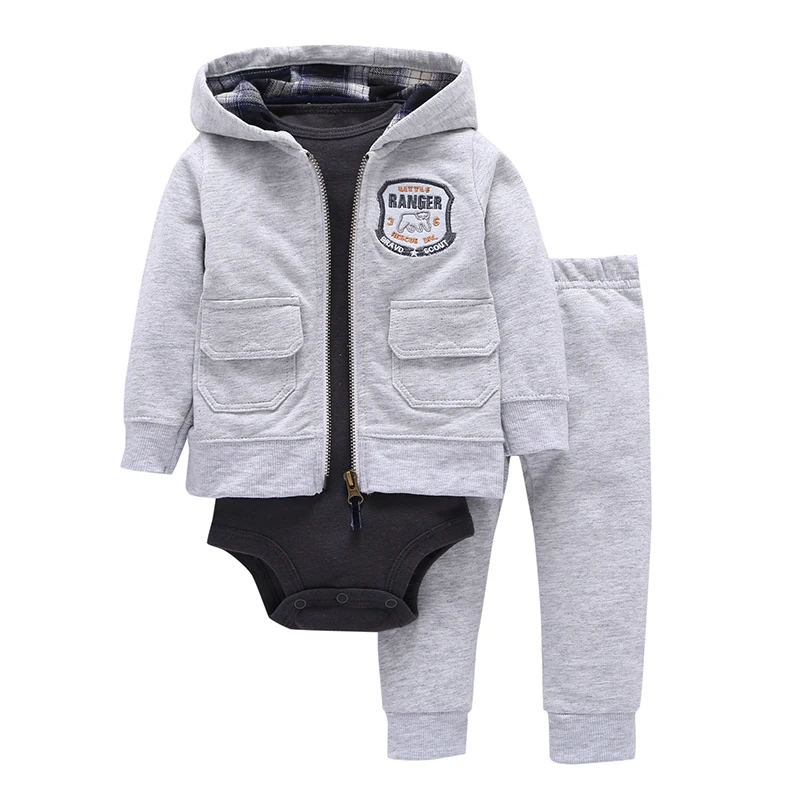 baby boy girl hooded set cotton long sleeve coat+bodysuit+pant spring autumn 3PCS infant outfits unisex newborn baby clothes