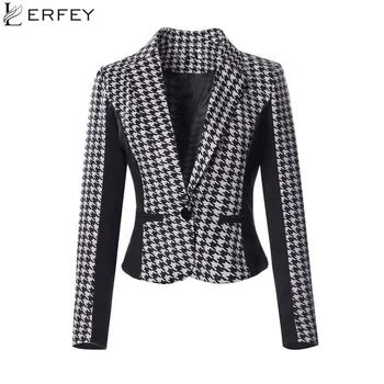 

LERFEY Women Blazers Autumn Slim Office Work Ladies Jacket Blazer Suit long Sleeves Single Button Business Plaid Tops Jackets