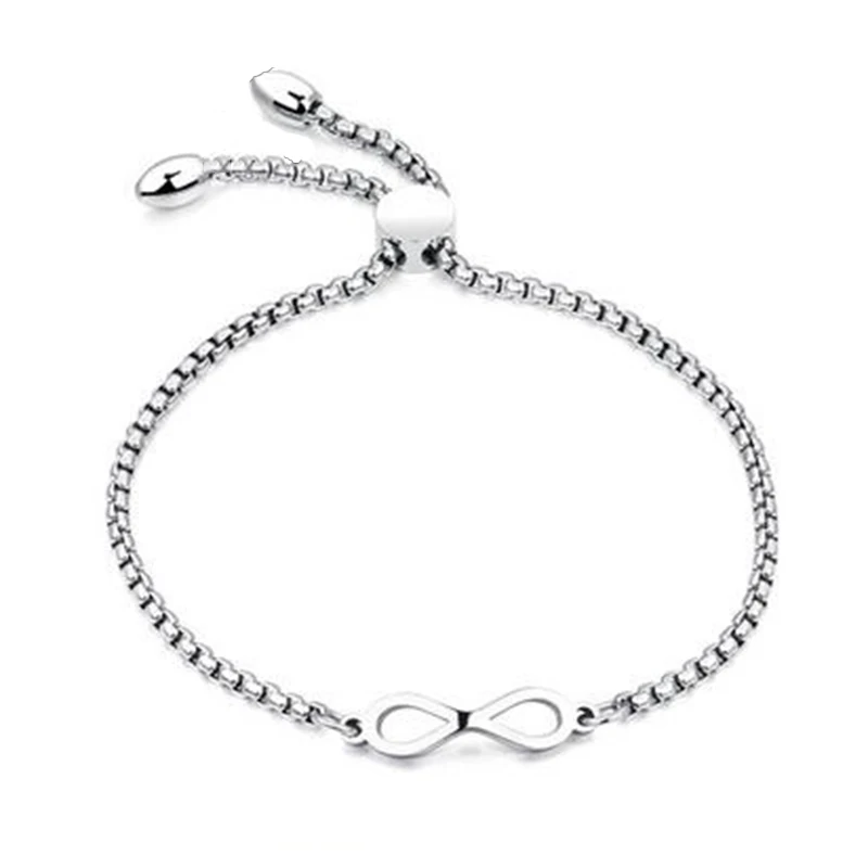 

DoreenBeads Fashion Bracelet Stainless Steel Silver Rose Gold Infinity Symbol Pattern Adjustable Bracelet For Women Charms,1 PC