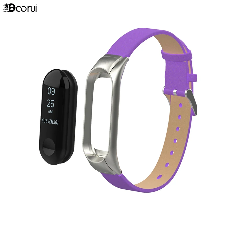 Кожаный ремешок BOORUI mi band 3 Смарт-аксессуары для Xiaomi mi Band 3 сменный спортивный ремень с защитой от потери и металлический чехол