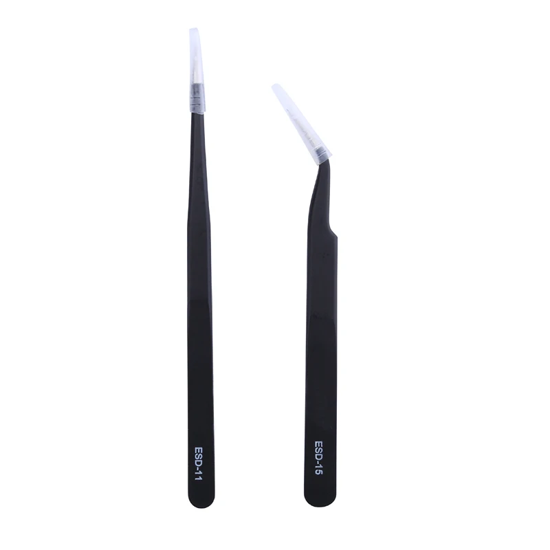2PCS ESD-14 ESD-15 Anti-static Curved Straight Tip Forceps Precision Soldering Tweezers Set Electronic ESD Tweezers Tool 2PCS ESD-14 ESD-15 Anti-static Curved Straight Tip Forceps Precision Soldering Tweezers Set Electronic ESD Tweezers Tool