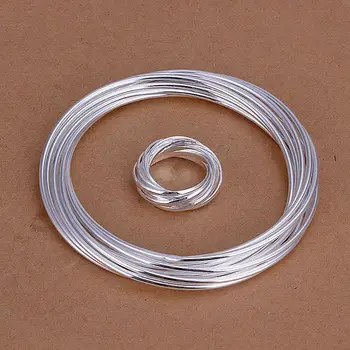 

S304 925 Hot Selling Silver Color Jewelry Sets For Women Fashion Jewelry Set 10 Strands Ring Bangle S304 /aozajgga Barajrya