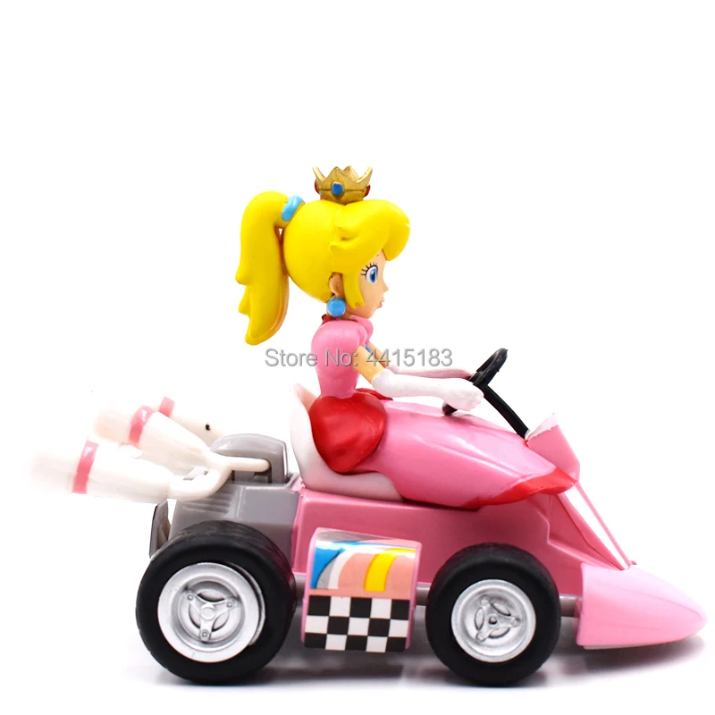 13 cm Anime Super Mario Bros Kart Pull Back Car Peach PVC Action Figure Doll Collectible Model Toy Christmas Gift For Children