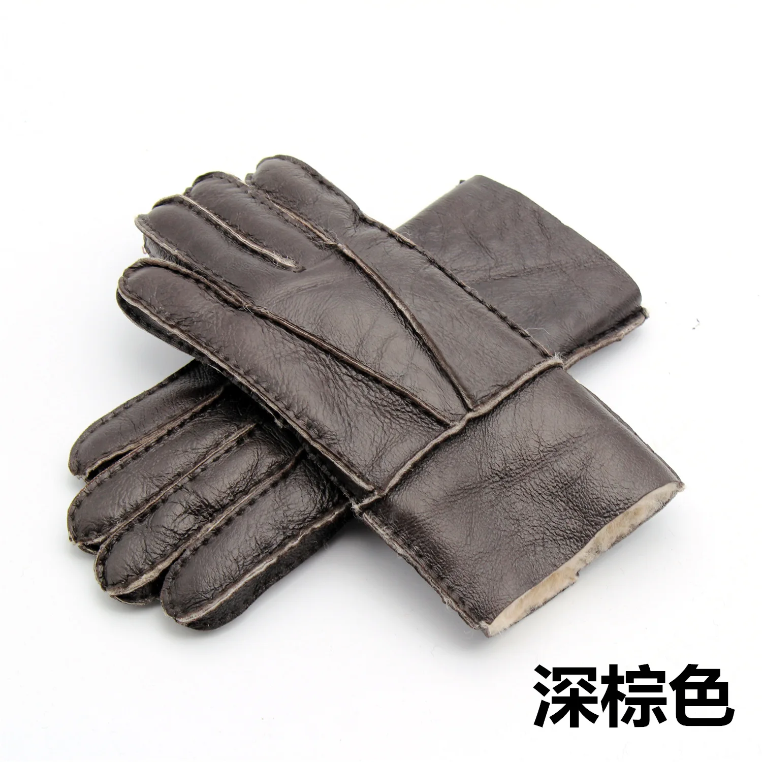 Зимние мужские перчатки из натуральной кожи, перчатки из овчины, кашемировые меховые теплые перчатки, зимние мужские перчатки из натуральной кожи - Цвет: dark brown