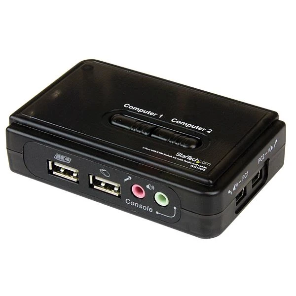 

StarTech.com 2 Port Black USB KVM Switch Kit with Audio and Cables, 2048 x 1536 pixels, 2048 x 1536 pixels, USB, USB, VGA, 1 use