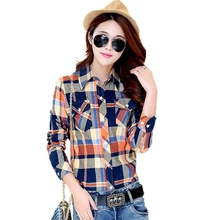 2018 Autumn Winter Ladies Female Casual Cotton Lapel Long-Sleeve Plaid Shirt Women Slim Outerwear Blouse Tops Clothing